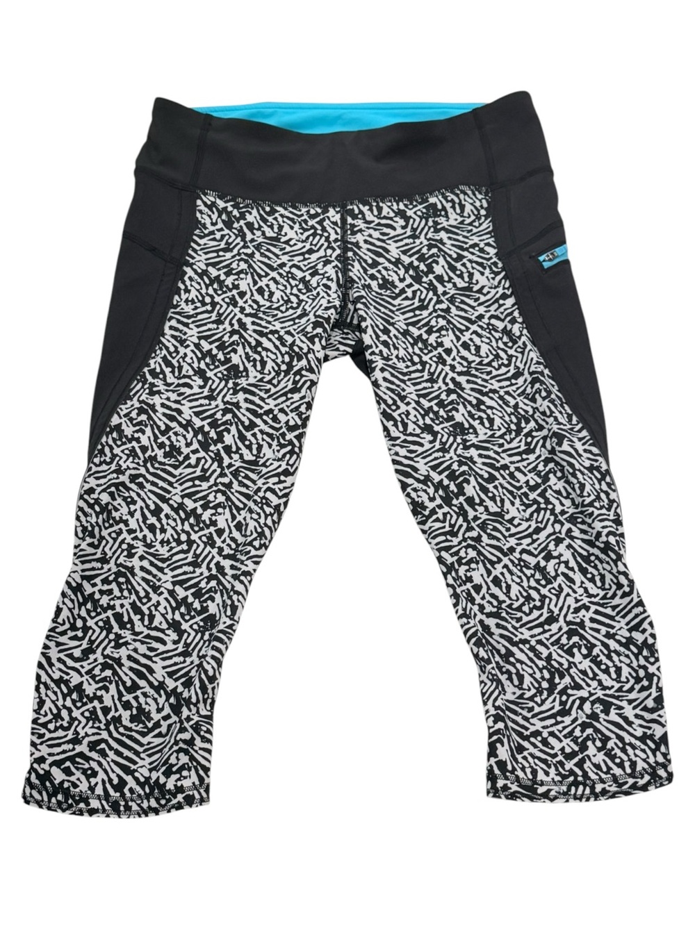 lululemon run top speed crop Black & White Printed Leggings 17" inseam size 6